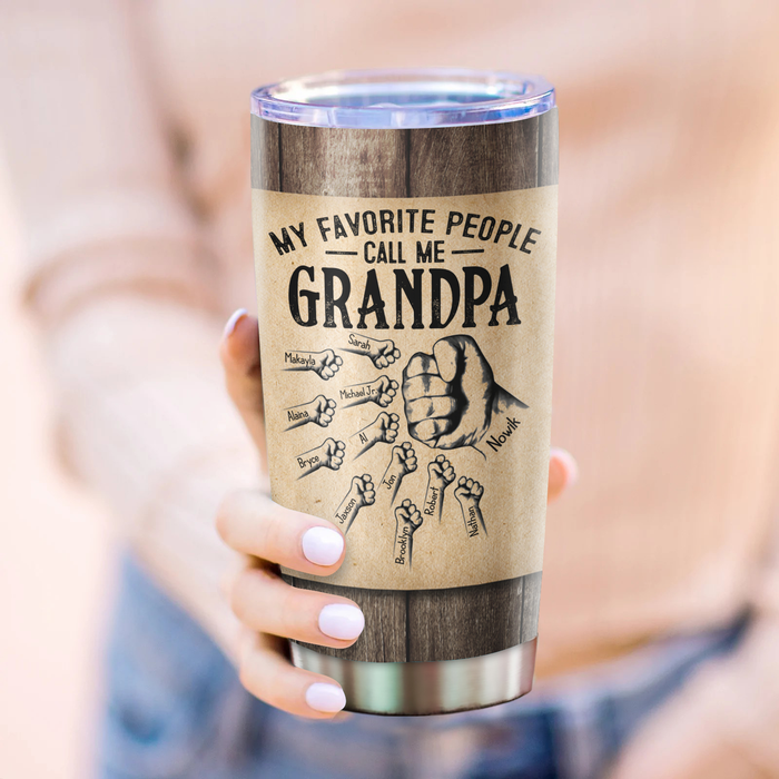 Personalized Tumbler Gifts For Grandpa From Grandkids My Favorite People Call Me Papa Fist Bump Custom Name Travel Cup