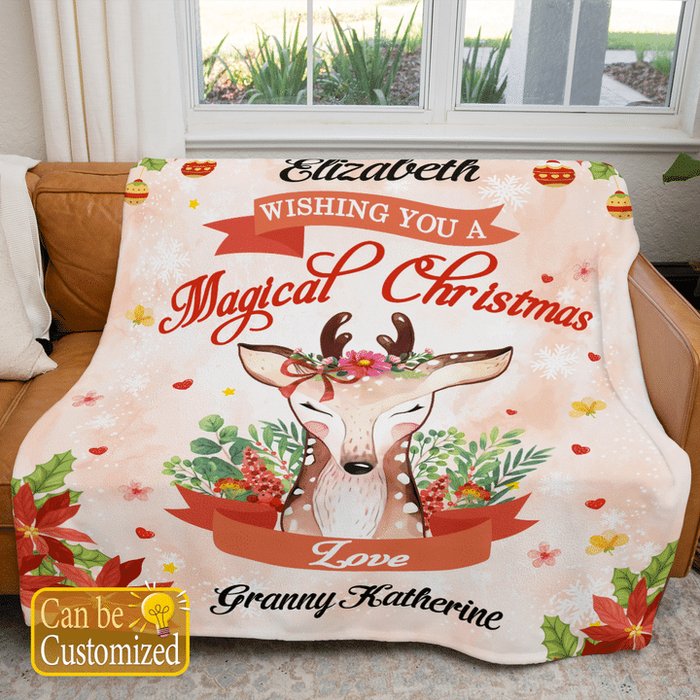 Personalized Blanket For Granddaughter From Grandma Wishing You A Magical Christmas Cute Deer Printed Custom Name