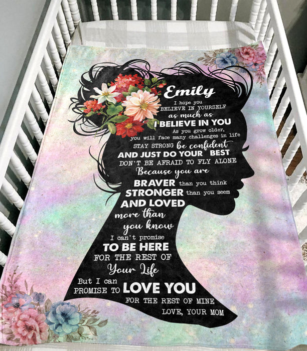 Personalized Blanket To My Daughter From Mom I Believe In You Flower Design Young Girl Print Custom Name