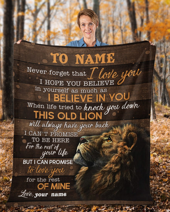 Personalized Blanket To My Daughter From Mom & Dad Lion Print Wooden Background Custom Name