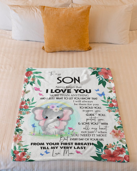 Personalized To My Son Blanket From Parents Custom Name Love You With All My Heart Pink Elephant Gifts For Christmas