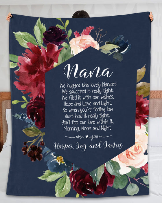 Personalized To My Grandma Blanket From Grandkids Nana Flowers We Hugged This Lovely Blanket Custom Name Christmas Gifts