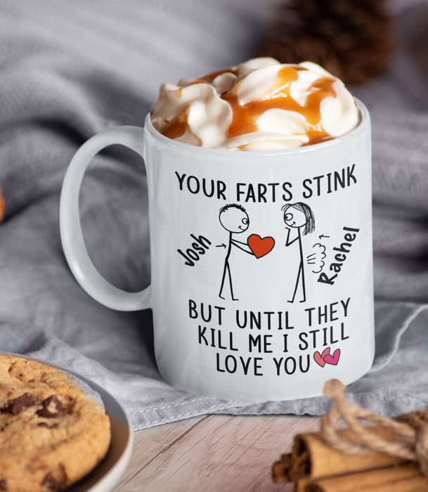 Personalized Coffee Mug Gifts For Him Her Couple Your Farts Stink Funny Naughty Custom Name White Cup For Anniversary