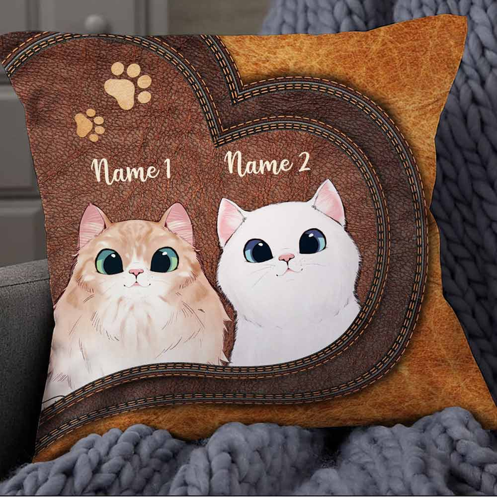 Personalized Square Pillow Gifts For Cat Owners Cute Cat With Pawprints Custom Name Sofa Cushion For Christmas