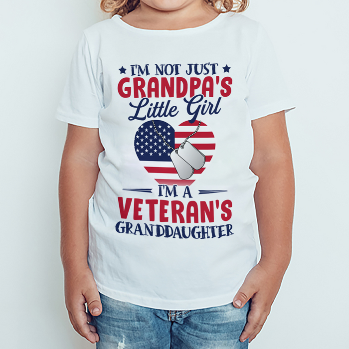 Personalized T-Shirt For Kids I'm Not Just Grandpa's Little Girl I'm A Veteran's Granddaughter American Heart Printed