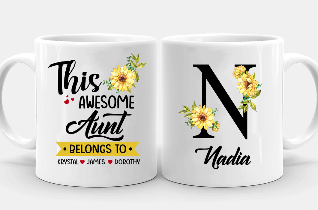 Personalized Coffee Mug For Aunty From Niece Nephew Flowers This Awesome Aunt Belongs To Custom Name Gifts For Birthday