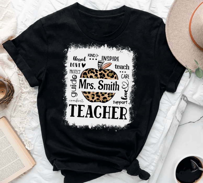 Personalized T-Shirt For Teachers Love Protect Guide Leopard Apple Design Custom Name Back To School Outfit