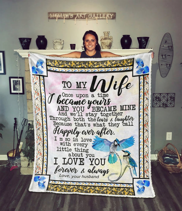 Personalized Lovely Blanket To My Wife Once Upon A Time Blue Hummingbird Couple Prints Custom Name Valentine Blanket
