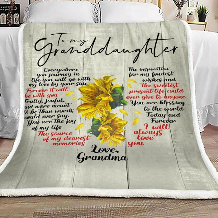 Personalized Premium Blanket To My Granddaughter Sunflower Quotes Heart Printed Blanket Custom Name