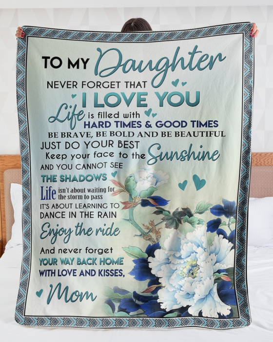Personalized Lovely Blanket To My Daughter With Love & Kisses Beautiful Peony & Butterfly Prints Custom Name Blankets