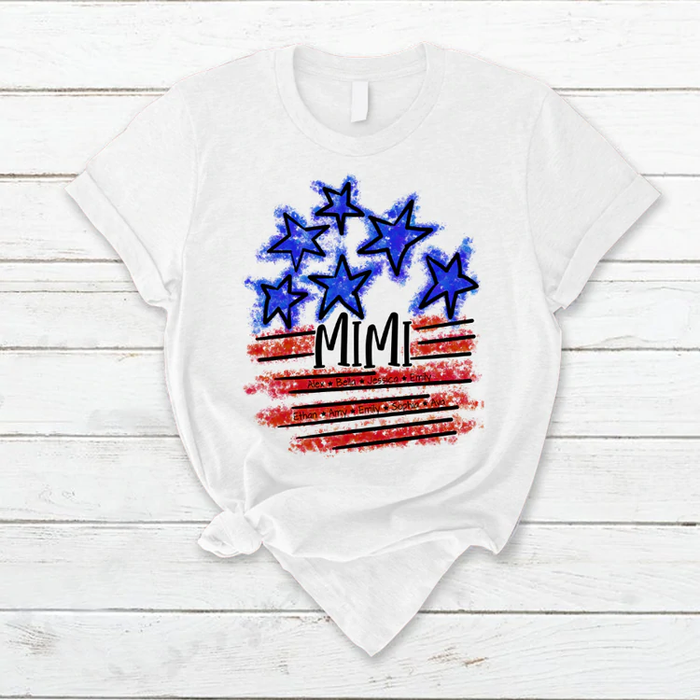 Personalized Patriotic T-Shirt For Grandma Star And Stripes USA Flag Design Custom Name 4th Of July Shirt