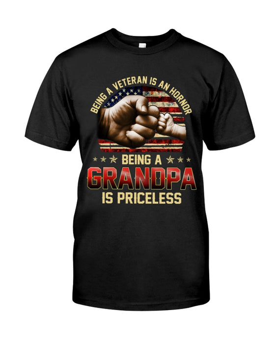 Personalized T-Shirt Being A Veteran Is An Honor Being A Grandpa Is Priceless Cute Fist Bump & US Flag Patriotic Shirt