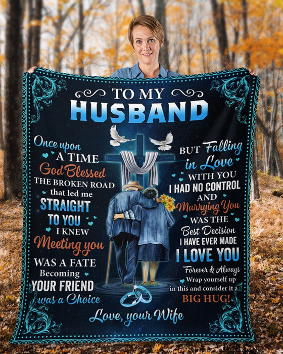 Personalized Blanket To My Husband From Wife Old Couple With Christ Cross & Dove Galaxy Background Custom Name