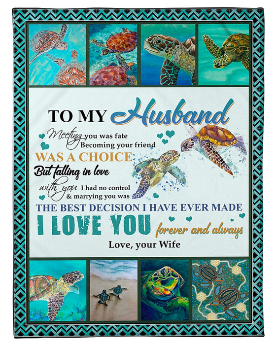 Personalized Fleece Blanket For Husband Print Sea Turtle Cute Customized Blanket Gift For Wedding Anniversary Birthday Valentines Day For Husband