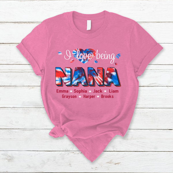 Personalize T-Shirt For Grandma I Love Being Nana Shirt Tie Dye Shirt Custom Kids Name