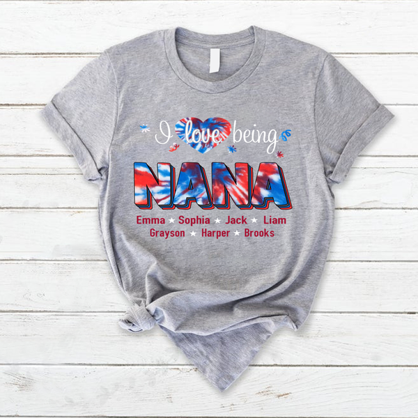 Personalize T-Shirt For Grandma I Love Being Nana Shirt Tie Dye Shirt Custom Kids Name