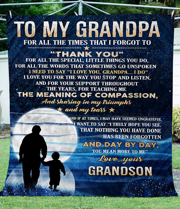 Personalized To My Grandpa Blanket From Grandson Day By Day, You Mean More To Me Great Customized Gift For Father's Day Birthday Christmas Thanksgiving Sherpa Fleece Blanket