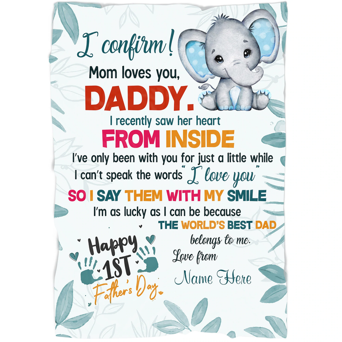 Personalized Blanket To My Dad From Baby Bump Happy First Father's Day Cute Funny Baby Elephant Print Custom Name