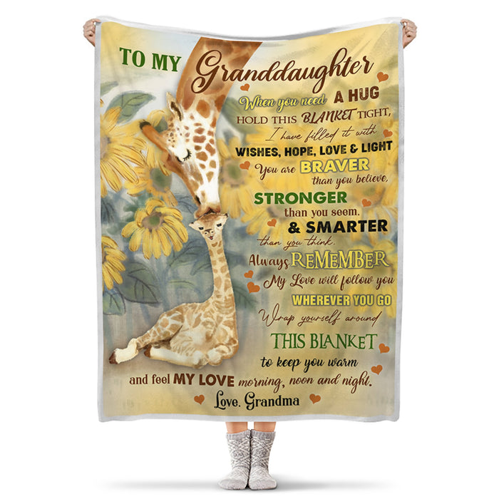 Personalized To My Granddaughter Blanket From Grandma When You Need A Hug Hold This Blanket Tight Cute Giraffe Printed