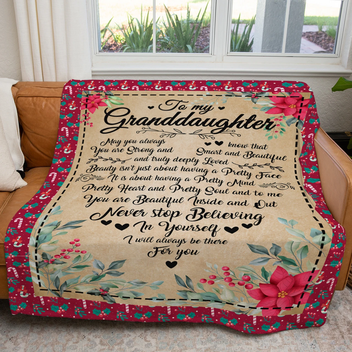 Personalized To My Granddaughter Blanket From Grandma Never Stop Believing In Yourself  Flower & Candy Cane Printed