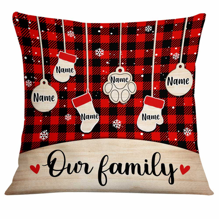 Personalized Square Pillow Gifts For Grandma Family Pet Lover Plaid Paws Stocking Custom Grandkids Name Sofa Cushion