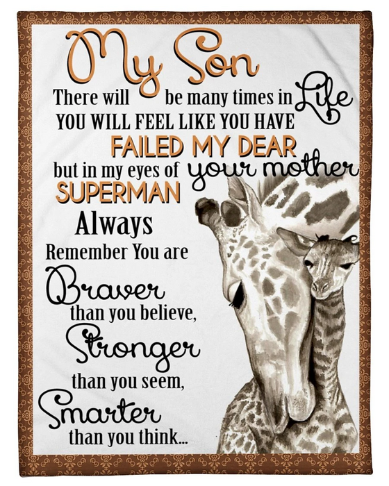 Personalized Premium Blanket To My Son From Mom And Dad Custom Name Always Remember You Are Braver Giraffe Family