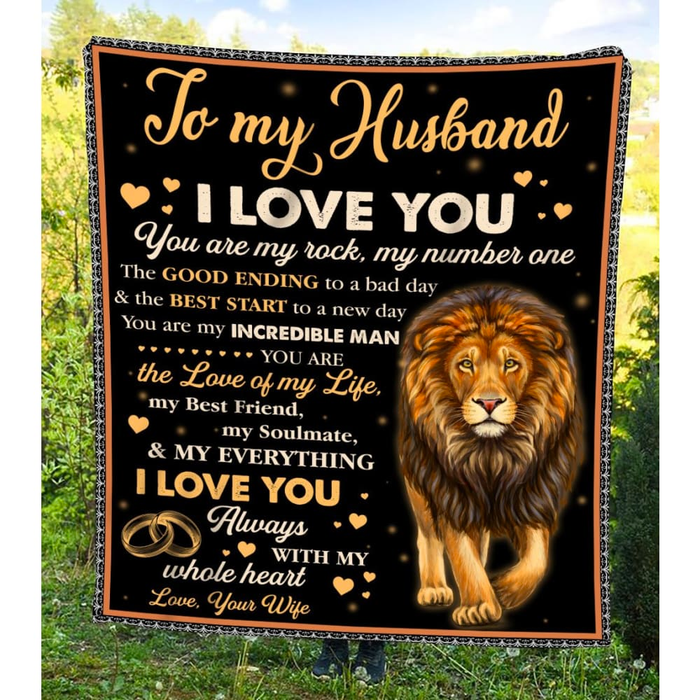 Personalized Valentine Blanket To My Husband I Love You Always With My Whole Heart Lion Printed Blanket Custom Name