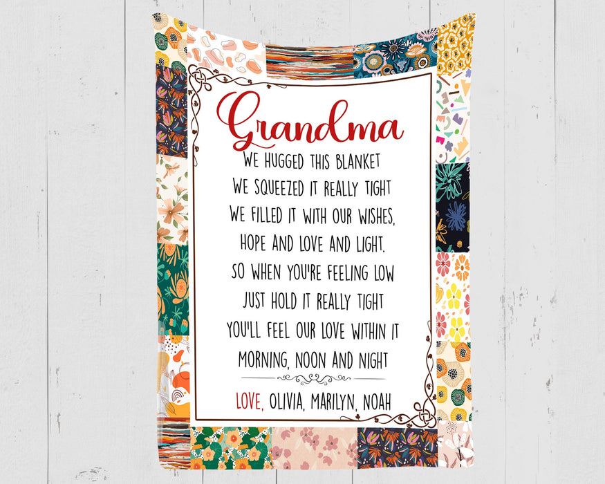 Personalized To My Grandma Blanket From Grandkids Florals Just Hold It Really Tight Custom Name Gifts For Christmas