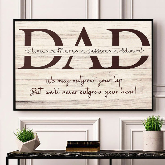 Personalized To My Dad Canvas Wall Art We May Outgrow Your Lap Vintage Wooden Design Custom Name Poster Prints