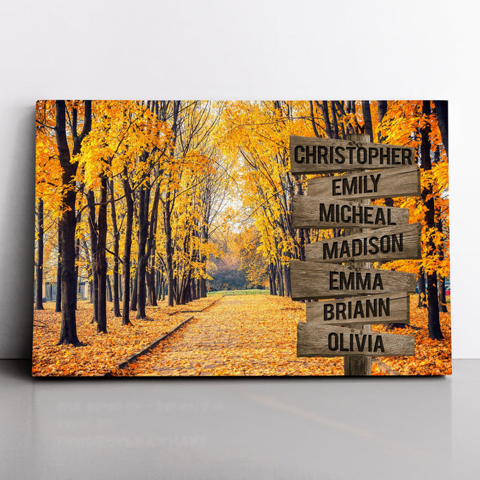 Personalized Canvas Wall Art Gifts For Family Autumn Park Road Fall Forest Signs Custom Name Poster Prints Wall Decor