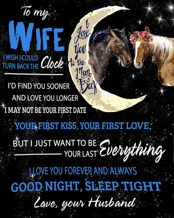 Personalized To My Wife I Wish I Could Turn Back The Clock From Husband Horse Couple Moon Black Premium Blanket