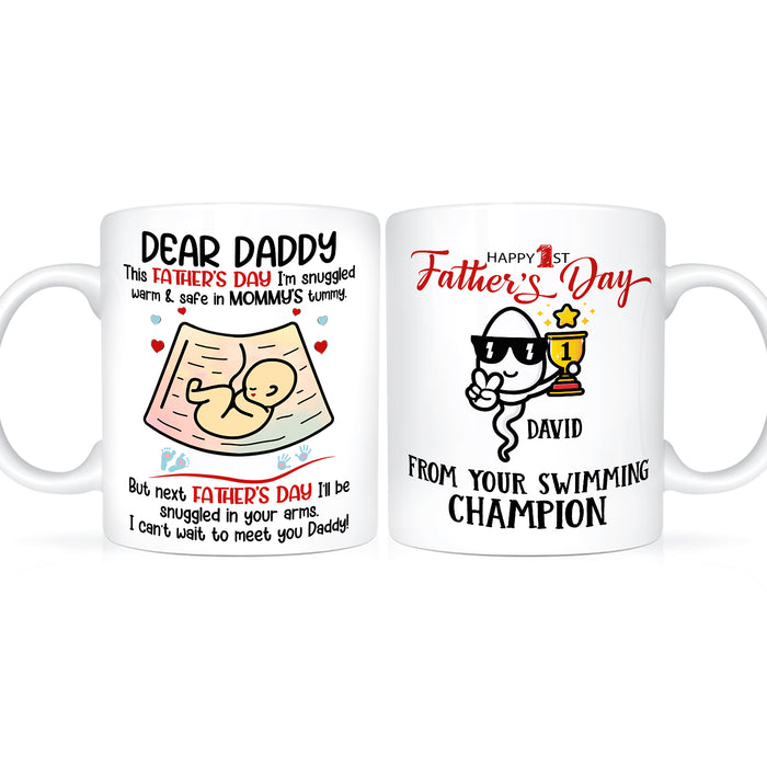 Personalized White Ceramic Coffee Mug For New Dad First Father's Day Funny Baby Bump & Sperm Custom Name 11 15oz Cup