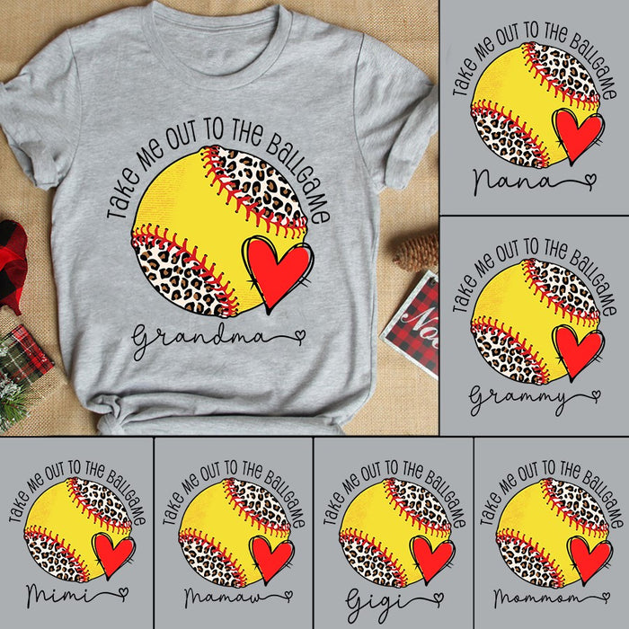 Personalized T-Shirt For Baseball Lovers Take Me Out To The BallGame Leopard Baseball Ball With Heart Printed Shirt