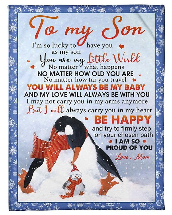 Personalized To My Son Blanket From Dad Mom Custom Name You'll Always Be My Baby Penguin Snowman Gifts For Christmas
