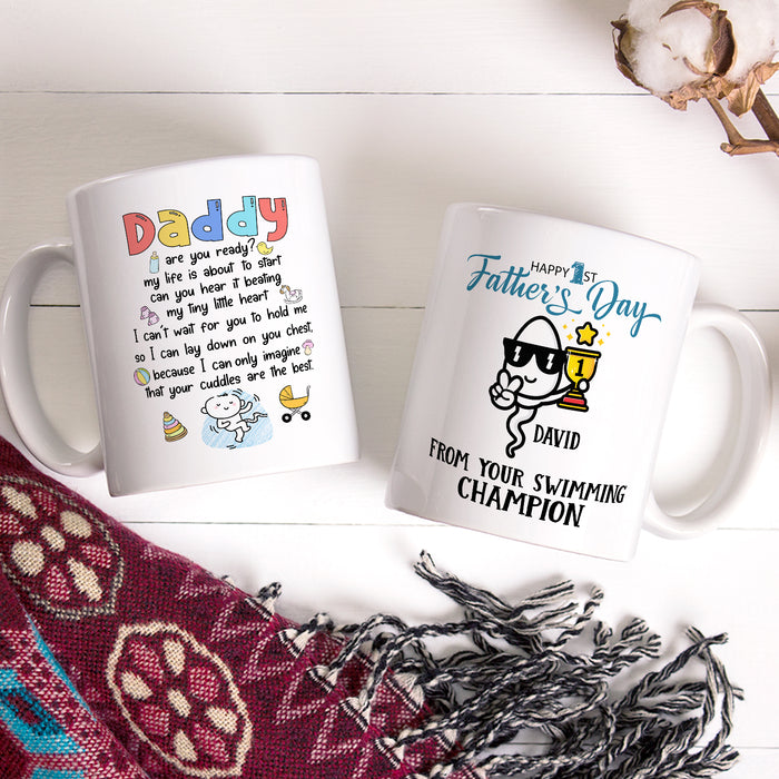 Personalized White Ceramic Coffee Mug For New Dad Happy First Father's Day Funny Sperm Custom Kids Name 11 15oz Cup