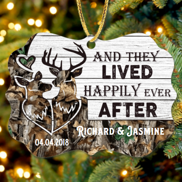 Personalized Ornament Gifts For Couples Buck & Doe They Lived Happily Ever Custom Name Tree Hanging On Anniversary