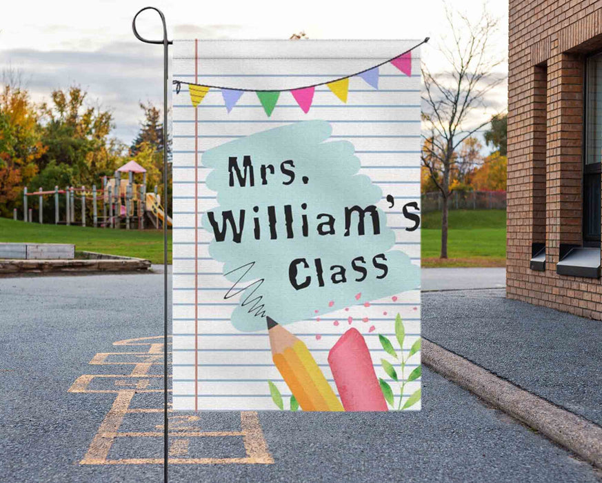 Personalized Back To School Flag Gifts For Teacher Notebook Theme Pencil Class Custom Name Welcome Classroom Flag