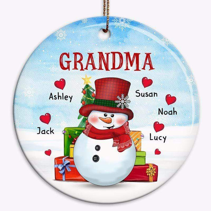 Personalized Ornament For Grandma From Grandchild Snowman Red Heart Snowflakes Custom Name Gifts For Christmas Birthday