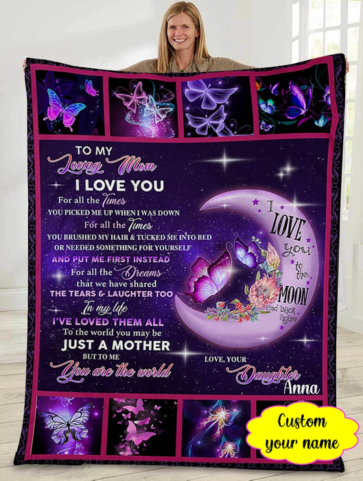 Personalized Moon Blanket To My Loving Mom Neon Butterfly & Protea Blanket For Mothers Day Custom Name