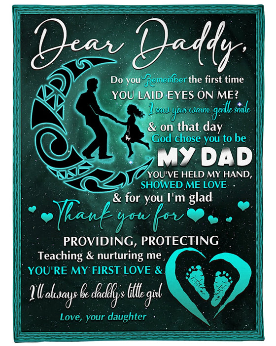 Personalized To My Dad Fleece Blanket From Daughter Thank You For Providing Father And Baby Girl On The Moon Printed