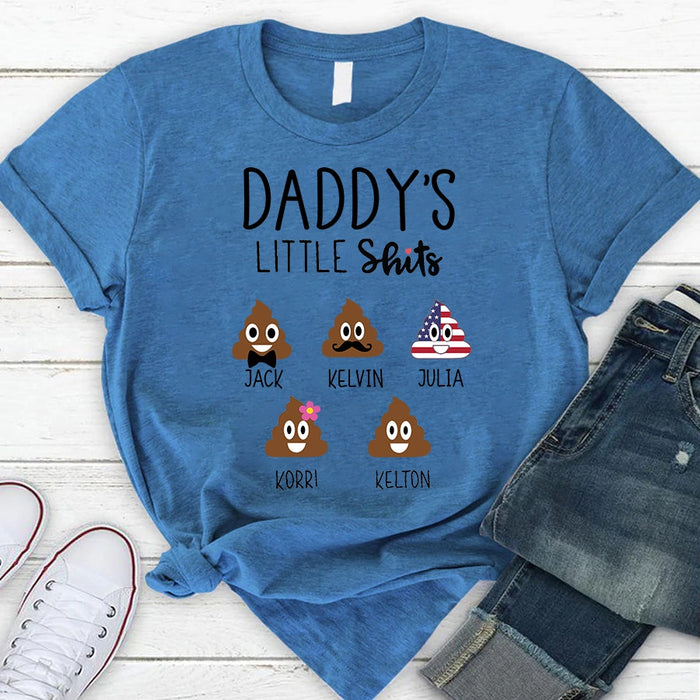 Personalized T-Shirt For Dad From Son Daughter Daddy's Little Shits Cute Icon Custom Name Shirt Gifts For Fathers Day