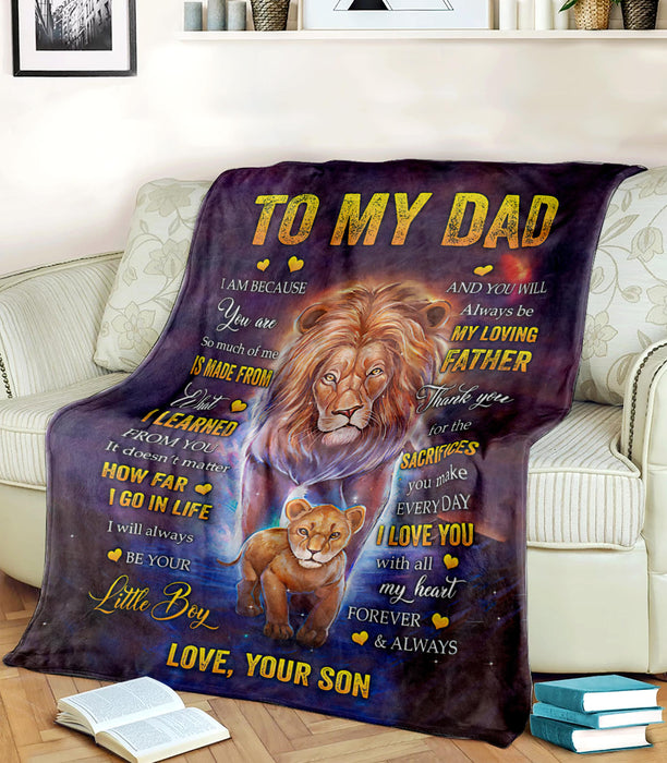 Personalized Blanket To My Dad From Son My Loving Father Old And Baby Lion Printed Vintage Design Custom Name