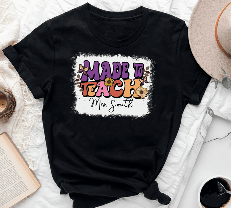 Personalized T-Shirt For Teacher Colorful Design Sunflower & Butterfly Print Custom Name Back To School Outfit