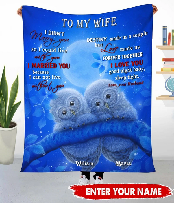 Personalized Fleece Blanket To My Wife On Valentines Romantic Owl Couple Blanket Custom Names