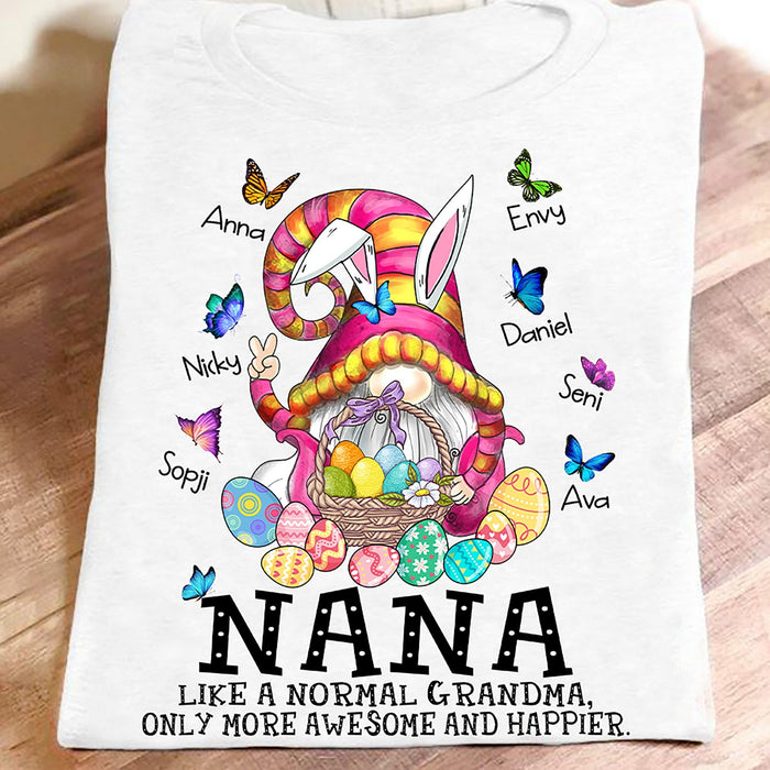 Personalized T-Shirt For Grandma Nana Like A Normal Grandma Cute Bunny Gnome & Butterfly Printed Custom Grandkids Name