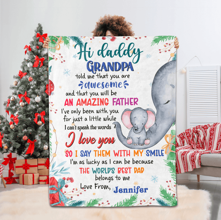 Personalized Blanket For Father To Be From Kids You Are Awesome Pink Elephant Custom Name Gifts For First Christmas Xmas
