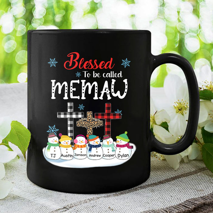Personalized Coffee Mug Gifts For Grandma Blessed To Be Called Memaw Snowmen Custom Grandkids Name Christmas Black Cup