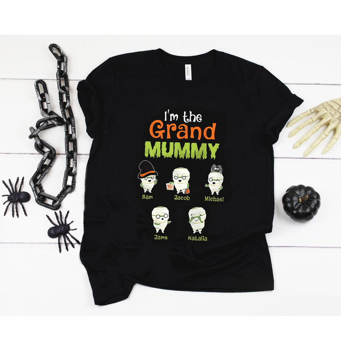 Personalized T-Shirt For Grandma I'm The Grand Mummy Cute Mummy & Spider Printed Custom Grandkids Name Halloween Shirt