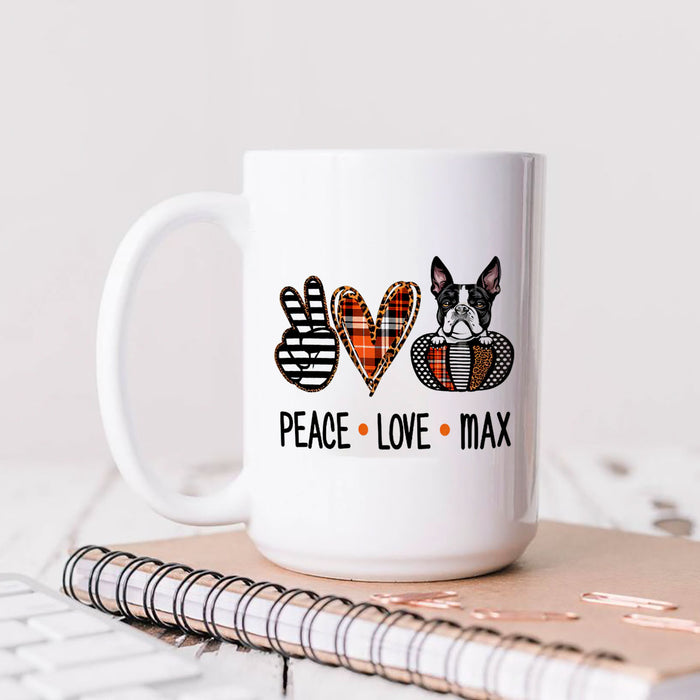 Personalized Coffee Mug Gifts For Dog Lover Peace Love Leopard Fall Halloween Custom Name Naughty Cup For Christmas