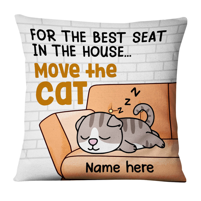 Personalized Square Pillow Gifts For Cat Lovers Sleeping Cat Seat In The House Custom Name Sofa Cushion For Christmas